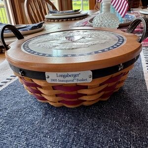 Longaberger 2005 Inaugural Basket with Eagle Lid, Liner, Plastic Protector